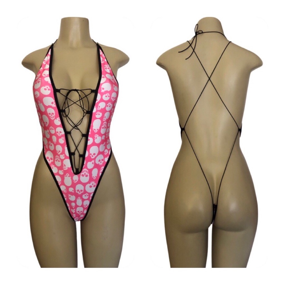 Exotic Dancewear sexy thong 1 piece   skull